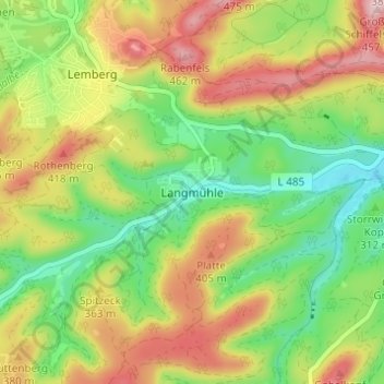 Carte topographique Langmühle, altitude, relief