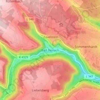 Carte topographique Bad Teinach, altitude, relief