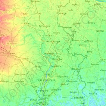 Carte topographique Nadia, altitude, relief