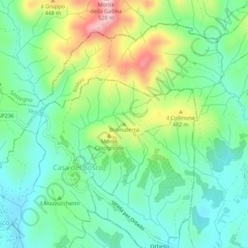 Carte topographique Bramaterra, altitude, relief