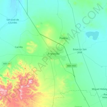 Carte topographique Fresnillo, altitude, relief