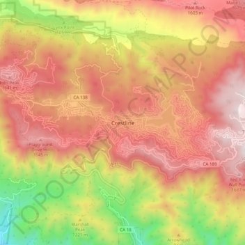 Carte topographique Crestline, altitude, relief