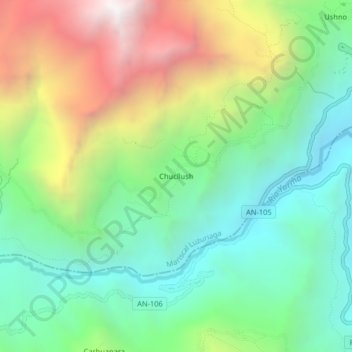 Carte topographique Chucllush, altitude, relief