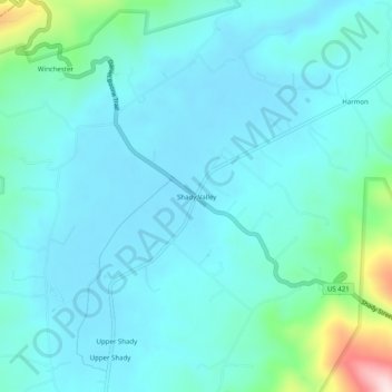 Carte topographique Shady Valley, altitude, relief
