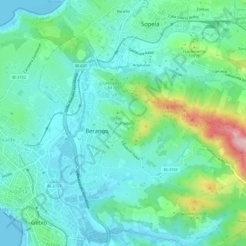 Carte topographique Iturriaga, altitude, relief