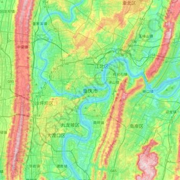 Carte topographique Chongqing, altitude, relief