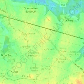 Carte topographique Eaucourt, altitude, relief