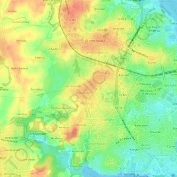 Carte topographique Beg er Lann, altitude, relief