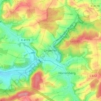 Carte topographique Unterhof, altitude, relief