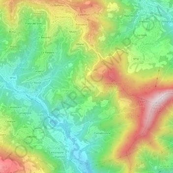 Carte topographique Foppo, altitude, relief
