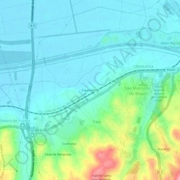 Carte topographique Espanadeira, altitude, relief