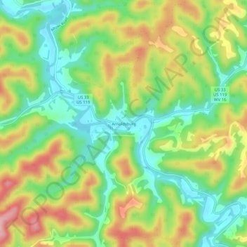 Carte topographique Arnoldsburg, altitude, relief