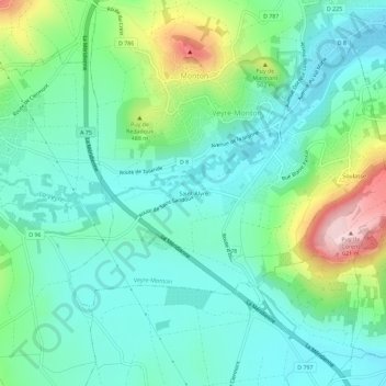 Carte topographique Saint-Alyre, altitude, relief