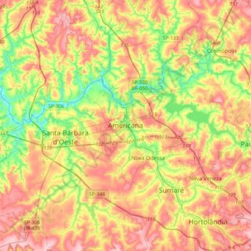 Carte topographique Americana, altitude, relief