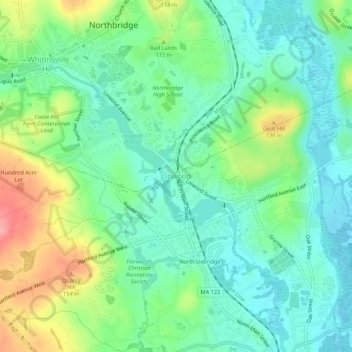 Carte topographique Linwood, altitude, relief