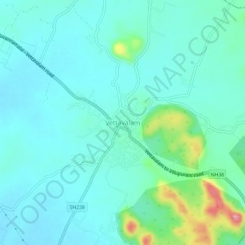 Carte topographique Vettavalam, altitude, relief