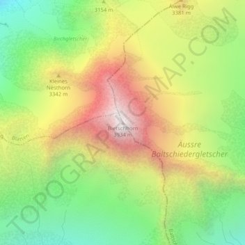Carte topographique Bietschhorn, altitude, relief