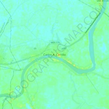 Carte topographique Carlos A. Carrillo, altitude, relief
