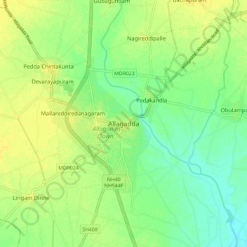 Carte topographique Allagadda, altitude, relief