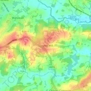 Carte topographique Scaynes Hill, altitude, relief