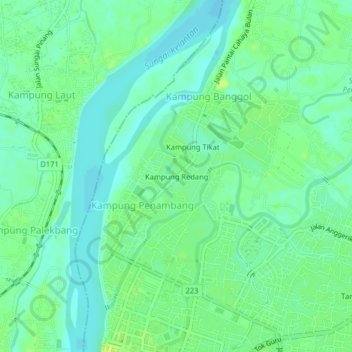 Carte topographique Kampung Redang, altitude, relief