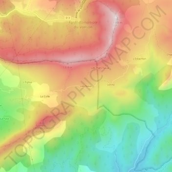 Carte topographique Les Naux, altitude, relief
