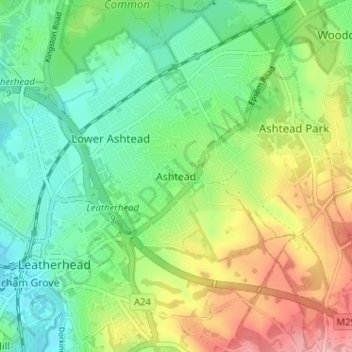 Carte topographique Ashtead, altitude, relief