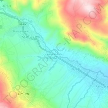 Carte topographique Yuracmayo, altitude, relief
