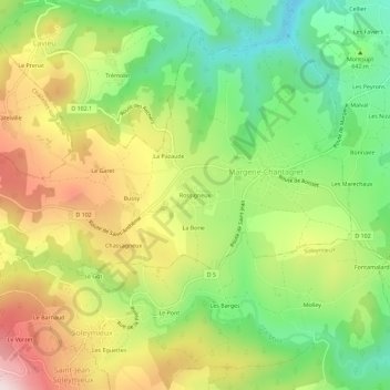 Carte topographique Rossigneux, altitude, relief