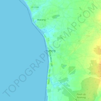 Carte topographique Nianing, altitude, relief