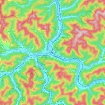Carte topographique Logan, altitude, relief