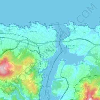 Carte topographique Ribadeo, altitude, relief