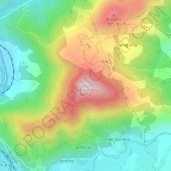 Carte topographique Pic d'Arradoy, altitude, relief