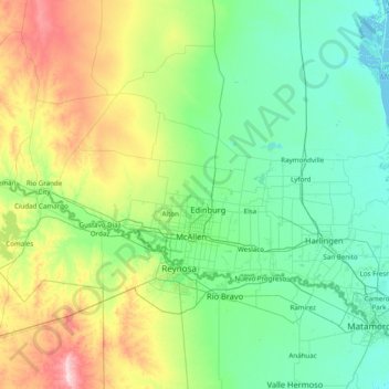 Carte topographique Hidalgo, altitude, relief