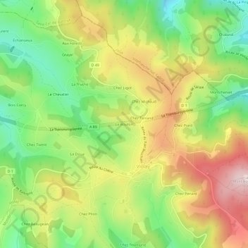 Carte topographique Le Bouton, altitude, relief