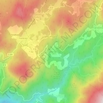 Carte topographique Gualdariccio, altitude, relief