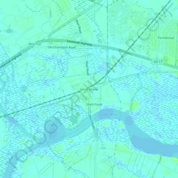 Carte topographique Johns Island, altitude, relief