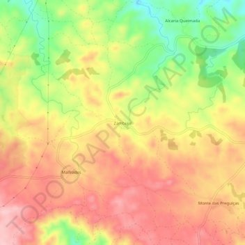 Carte topographique Zambujal, altitude, relief