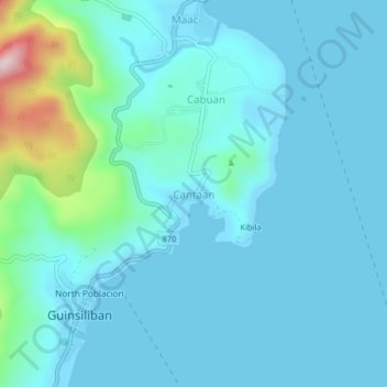 Carte topographique Cantaan, altitude, relief