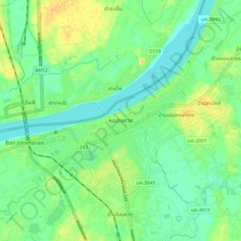 Carte topographique Nong Khai, altitude, relief