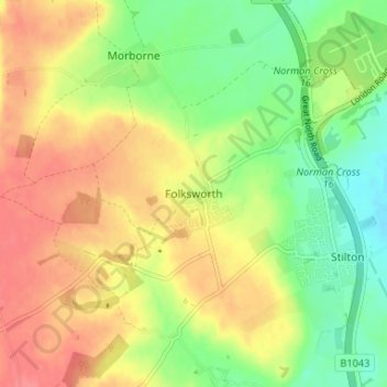 Carte topographique Folksworth, altitude, relief