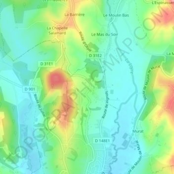 Carte topographique Madrias, altitude, relief