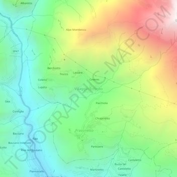 Carte topographique Villaggio Trifoglio, altitude, relief