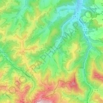 Carte topographique Au TG, altitude, relief