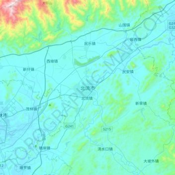 Carte topographique Beiliu, altitude, relief