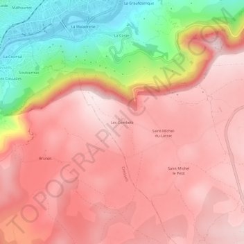 Carte topographique Les Combets, altitude, relief