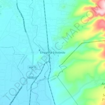 Carte topographique Empalme Escobedo, altitude, relief