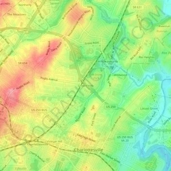 Carte topographique Greenfields, altitude, relief
