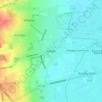 Carte topographique Anlaby, altitude, relief