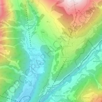Carte topographique Bodmen, altitude, relief